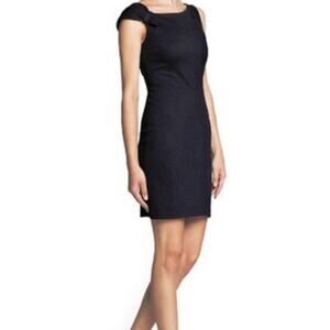 Mango MNG Suit Sheath Dress XS Navy Structured Stretch Bow Shoulder